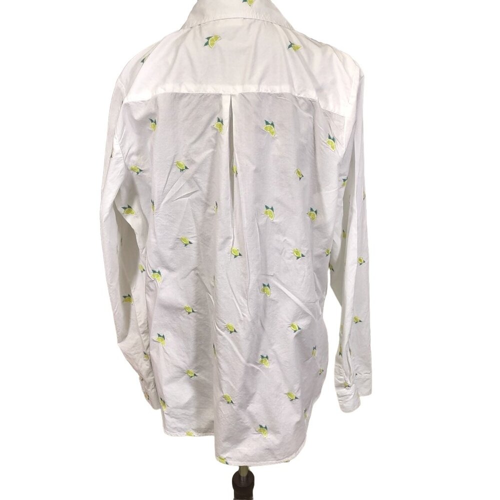 Kim Rogers Blouse Embroidered Lemon Top Button Up Roll Tab Sleeve Womens XL - Picture 2 of 7